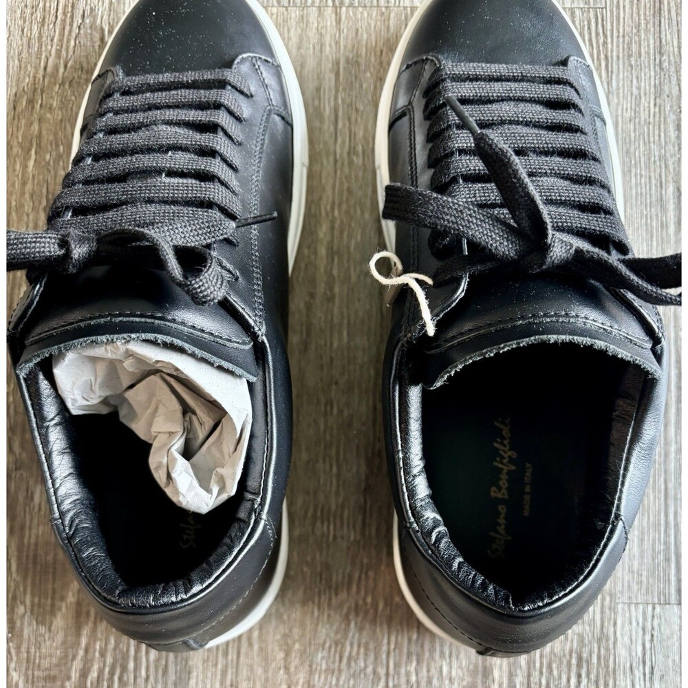 Stefani Bonfiglioli Italian Black Leather Low Top Lace Up Sneaker 40 U.S. 7-7.5 - Picture 6 of 7